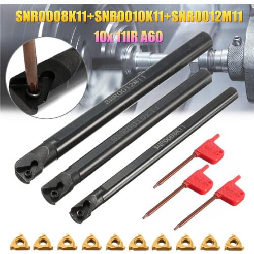 3 set SNR0008K11+SNR0010K11+SNR0012M11 Lathe Boring Bar Stainless Steel 3Pcs wrench+ 10x 11IR A60 Insert Wrench