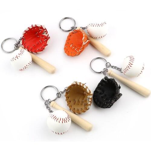 3D PU Colorful Mini Baseball Glove Wooden Bat Keychain Sports Car Key Chain Key Ring Gift For Women Men Gift 11cm, 1 Piece