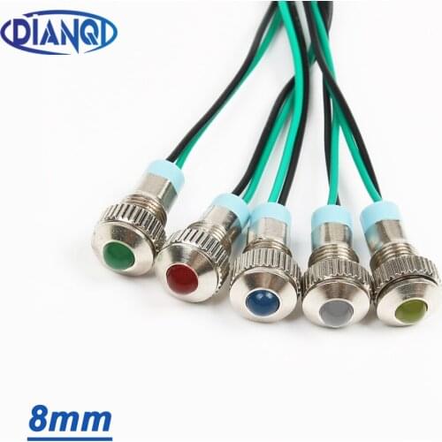 8mm Metal Spherical Round bullet Indicat LED Waterproof Signal lamp bulb LIGHT with wire red blue green WHITE