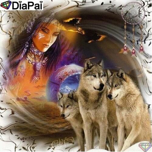 DiaPai 5D DIY Diamond Painting 100% Full Square/Round Drill "Wolf beauty" Diamond Embroidery Cross Stitch 3D Decor A22838