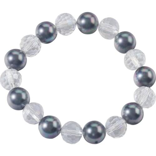 Beritafon Natural 10-11mm Mother of Pearl with Crystal Stretch Bracelet Gift For Women or Girls