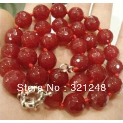 Free shipping new diy 12mm Faceted Red chalcedont natural stone chain strand necklace for women elegant jewelry 18inch GE5370