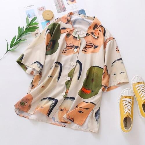 2020 Spring summer Women blouses Harajuku cartoon face Printing Tops Streetwear Blouse Long Sleeve Shirts Blusas Mujer