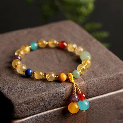 Brazil Natural Gold Crystal Bracelet Womens Bracelet Retro Agate Pink Crystal Lapis Lazuli Bracelet