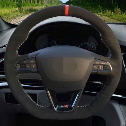 Car Steering Wheel Cover Black Suede For Seat Leon Cupra Leon ST Cupra Leon ST Cupra 2013-2019 Ateca Cupra Ateca FR 2016-2019