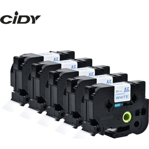 Cidy 5pcs compatible P-touch TZe label tape 24mm tz 253 tz253 tze253 tze 253 tze-253 Blue on White for brother