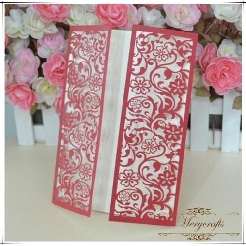 Fold style decorate small flowers laser cut wedding invitations card with a variety of colors