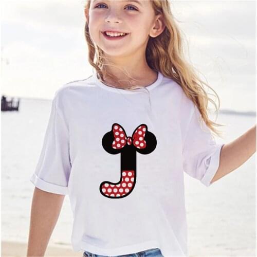 Minnie Mouse Font F G H I J Childrens Short Sleeve Disney Custom Name Letter Combination Kids Tshirt Cartoon Print T-shirt