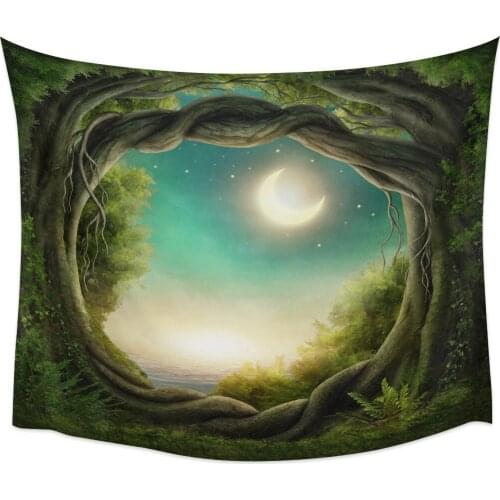 Fantasy Jungle Moon Green Landscape Wall Tapestry Cover Beach Towel Picnic Yoga Mat Home Decoration