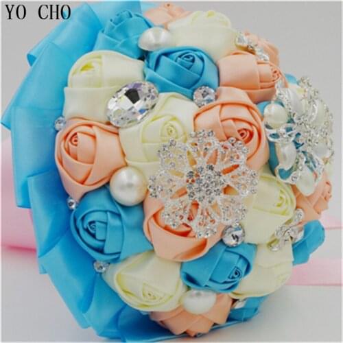 Royal blue wedding bouquet lace crystal bridal bouquet jewelry rhinestone pearl bouquet supplies wedding rose flower wholesale