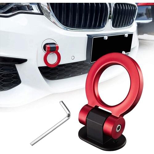 Red Universal ABS Ring Racing Car Rear Front Bumper Trailer Tow Hook Vehicle Auto Decoration Decorative Sticker Kit With Wrench