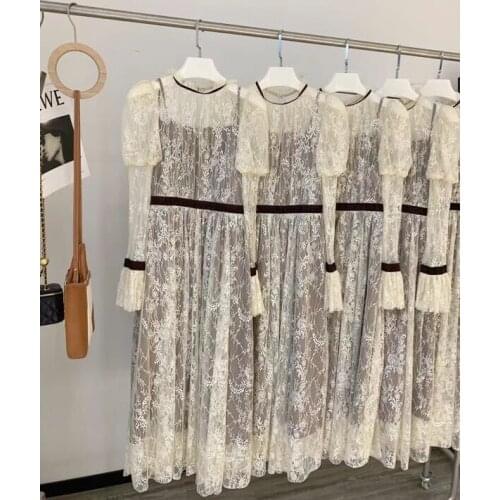 2021 summer new date hollowed out heavy industry lace dress fashionable temperament integrated sleeve retro design durable not m
