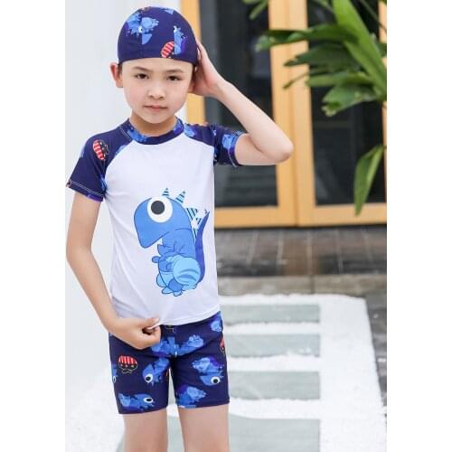 Cartoon Dinosaur Printed Boys Swimsuit Two-piece Swimwear Set Toddler Kids Summer Beach Swimming Suit For Children Bathing Suit