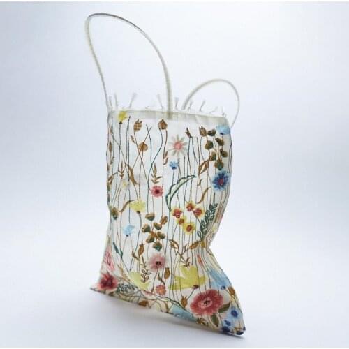Summer new style mesh full embroidery flowers clear shoulder bag romantic single shoulder tote shopping bag