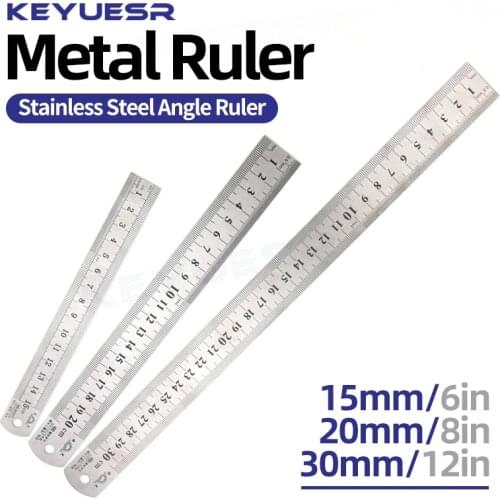 Steel Ruler Stainless Steel Metric Inch Straightedge Double Sided Metal Right Angle Ruler Manual Drawing Measuring Tools 1pcs