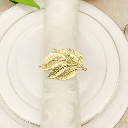Metal Tree Leaf Napkin Ring Chairs Buckles Wedding Event Decor Crafts Button Metal Tree Leaf Holder Handmade Party Table Decor