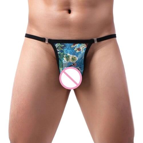 Mens Thong Fashion Mid-Rise Underwear Sexy Lace Printing Underpants Breathable Bikini Lingerie For Men Gay unterhosen damen 03