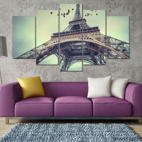 Canvas Wall Art Pictures Unframed Home Decoration Living Room Poster 5 Pieces Paris Eiffel Tower Modern HD Printed Modular Paint