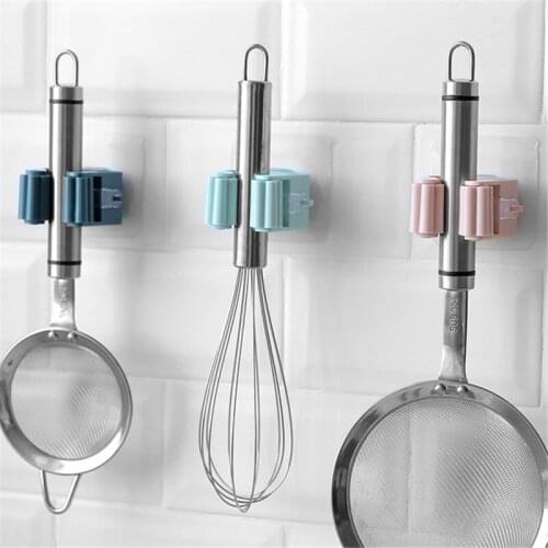 Wall-Mounted Mop Rack Bathroom Broom Mop Hook Household Storage Rack Sticky Hook Kitchen And Bathroom Cleaning Tool Rack