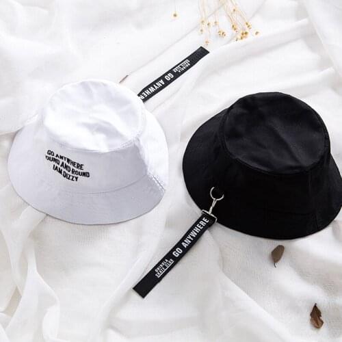 New Flat Fishman Hat Summer embroider Letter Vintage Black Bucket Hat Men Women Hip Hop Fishing Cap Sprot Chapeau Panama Sun hat