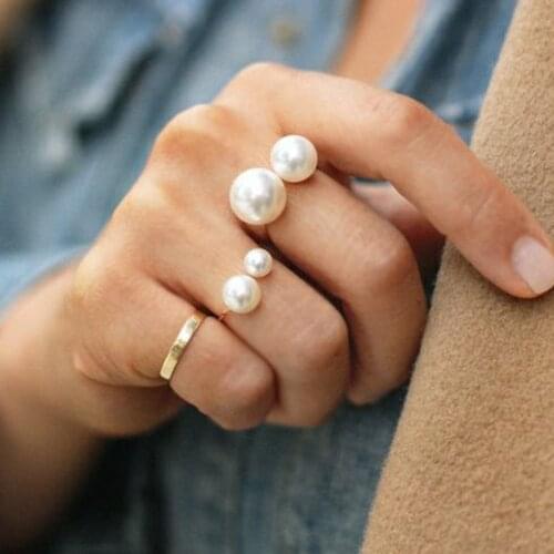 New Womens Simple Creative Handmade Asymmetric Pearl Size Ring for Women Moon Pearl Ring Opening