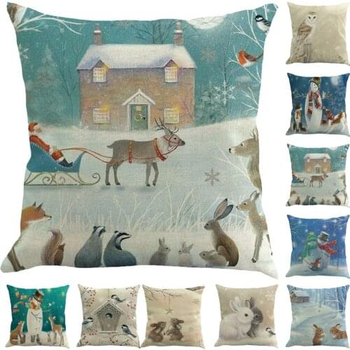 2021 New Year Pillow Case Christmas Elk Sofa Bed Square Pillow Home Decoration Holiday Pillow Case Christmas Cushion Cover