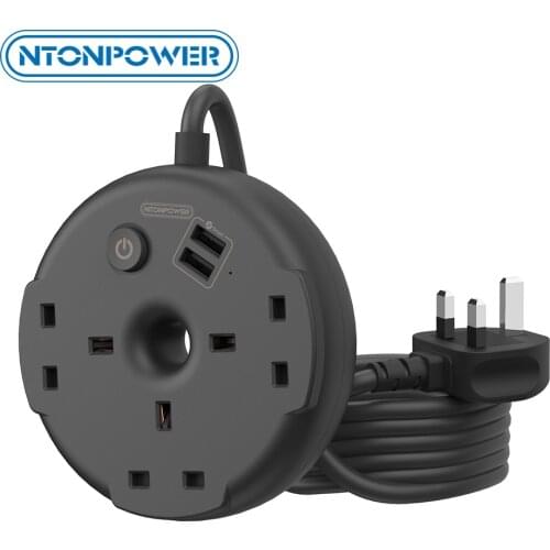 NTONPOWER Power Strip with 3M Extension Cord 3 AC Socket 2 USB Extension Lead Wall Mountable 13Amp UK Plug for Home Office