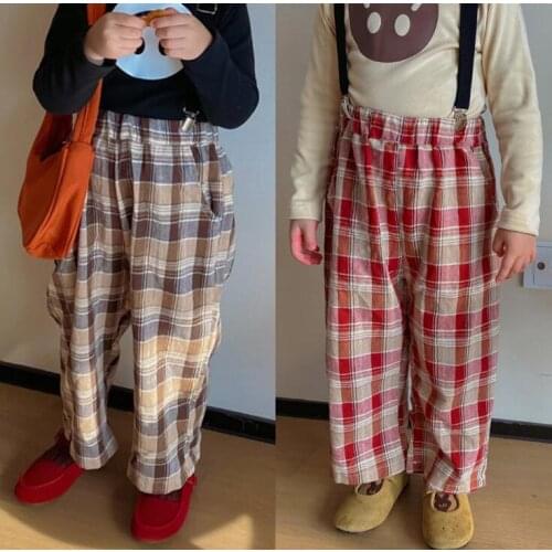 2021 new wholesale girls boys plaid overalls autumn cotton fashion kids pants 1-7 years WU721