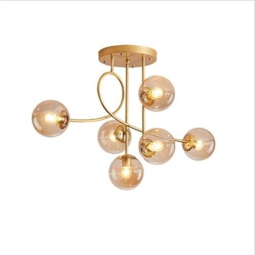 Post-modern Metal Glass Ball Ceiling Lamp 6 heads Gold/Black Fashion Simple Foyer Bedroom Lighting Fixture 2650