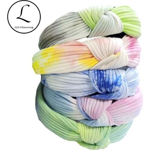 Women Tie dye Ribbed cotton headbands New 2020 Summer Colorful print Knot Hairbands Hair Accessories For ladies girls Headwear