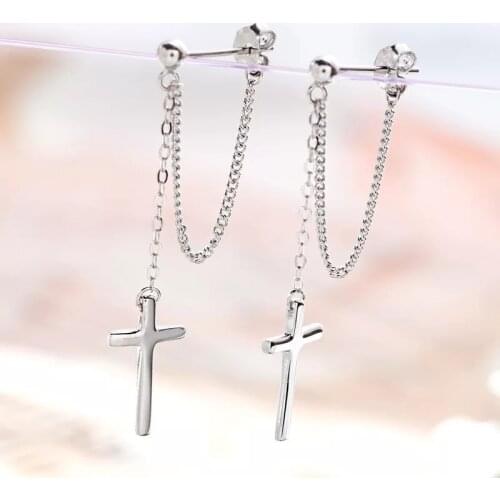 925 sterling silver earring hanging cross chain Six-pointed Star long earring personality fashion trend boy girl ear jewelry