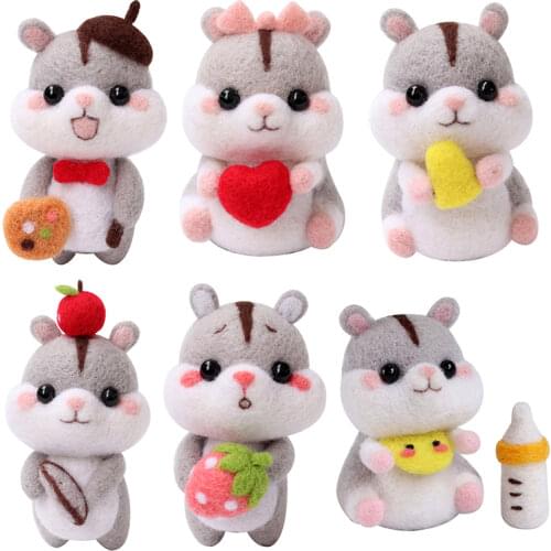 Nonvor DIY Cute Animal Hamster Creative Toy Doll Wool Felt Poked Non-Finished Wool Felting Material