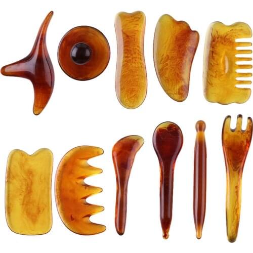 1PC Natural Resin Beeswax Amber Guasha Scraper Face Neck Back Body Massage Scraping Tool SPA Therapy Massage Board