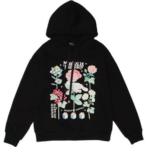 Rose Flower Print Hoodies Harajuku Hip Hop Fleece Cotton Sweatshirt Streetwear Men Women Autumn Fashion Pullover Hoody