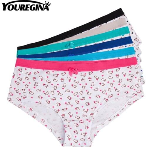 YOUREGINA Underwear Bowknot Womens Cotton Boxers Cute Patchwork Print Shorts Lady Panties Briefs Lingerie Intimates 6pcs/lot