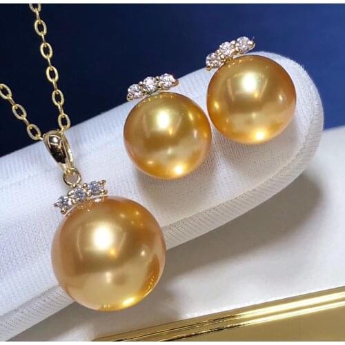 D316 Fine Jewelry 18K Gold Natural 8-12mm Ocean Sea Golden Pearls Females Jewelry Sets for Women FIne Jewelry Sets