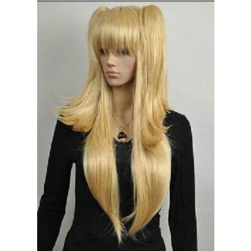 Zhaoxia++01349@Q8@Golden Blonde Extra Long Girl Split Straight Cosplay Wig Ponytail