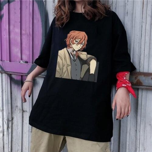 Anime Bungou Stray Dog Print Womens T-shirt Nakahara Nakaya Harajuku Streetwear Short Sleeve Tees Aesthetics Kawaii Femme Tops