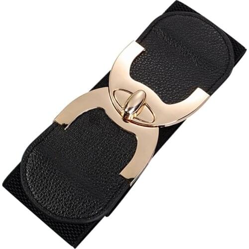 Women belt fashion metal buckle female waist strap wide stretch elastic Ladies waistband party dress waist seal girdle Accessory