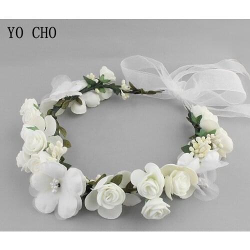 Meldel Bridal hair accessories foam rose headband women headdress silk fake flower wreath handmade headband