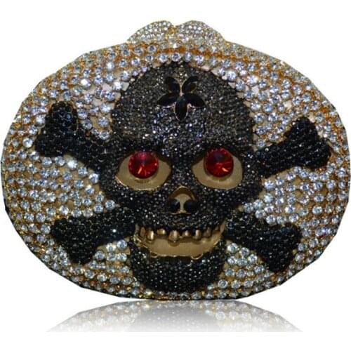 Lady Dazzling Skull Clutch Minaudiere Bags Women gold Crystal Evening Bag Wedding Party Purses and Handbags Dinner shoulder Bag