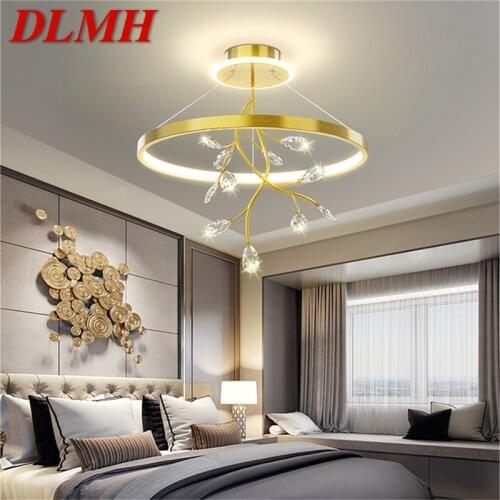 DLMH Gold Pendant Light Modern Nordic LED Lamps Branch Crystal Fixtures Decorative for Home Bed Room