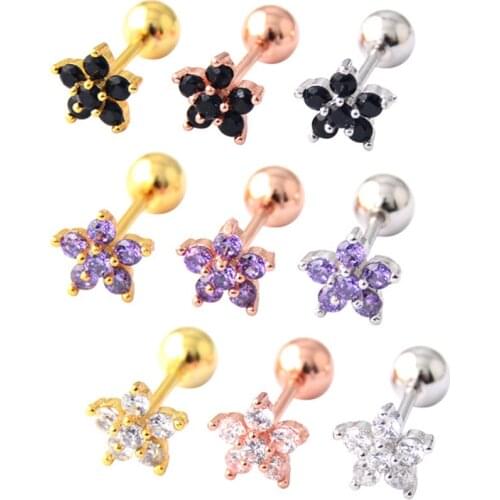 1Pcs Small Star Cz Tragus Cartilage Rook Helix Snug Conch Earring 0.8*6mm Tragus Helix Ear Piercing Earlobe Screw Back Earrings