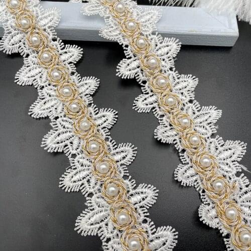 1Yard/lot 4.5CM width white bilateral wave embroidery bead lace diy clothing bags shoes hats headwear decorative lace AC420
