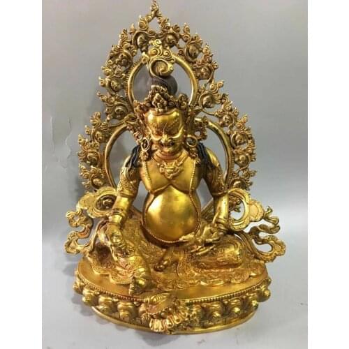 12" Collect Tibet Buddhism Temple Brass Yellow Jambhala Buddha Statue Sculpture