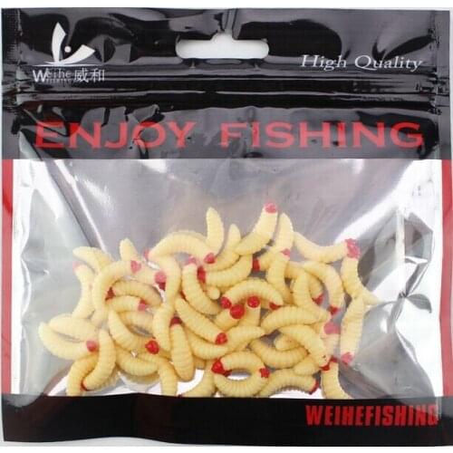 50PCS 2.4cm Maggot Grub Soft Lure Baits Worms Fishing Lures Plastic quality professional bait c0927