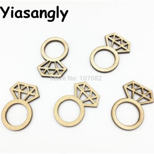 100PCS 22x33mm Diamond Ring Wood Table Decorations Confetti Wedding Favors Laser Cut Chips Embellishments Cardmaking
