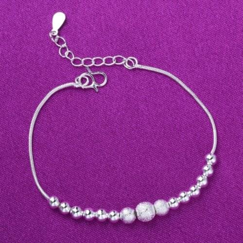 925 Sterling Silver Round Bead Charm Bracelets Link Chain Adjustable Anklet For Women Party Wedding Jewelry A182
