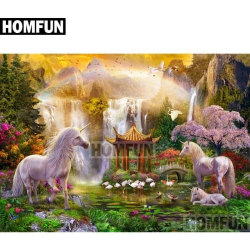 HOMFUN Full Square/Round Drill 5D DIY Diamond Painting "Animal unicorn" Embroidery Cross Stitch 5D Home Decor Gift A01818