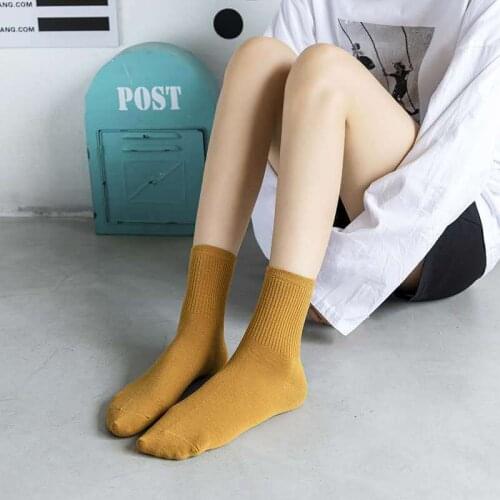 Anewmorn 3 Pairs Solid Color Socks Womens Cotton Sports Trend Girl Sox Korean College Style White Black Rib Jacquard Calcetines